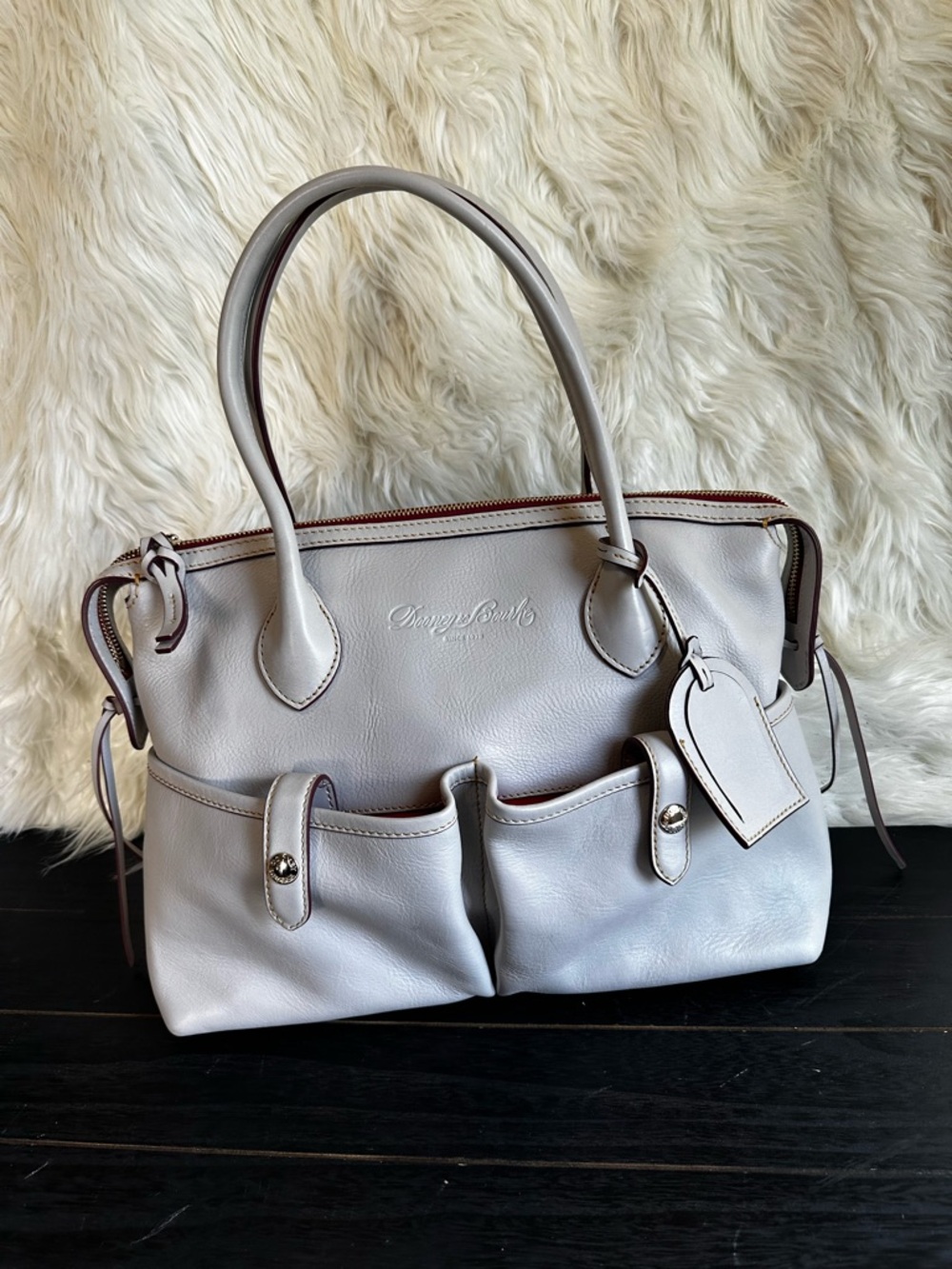 Dooney & Bourke Light Gray Leather Tote with Front Pockets